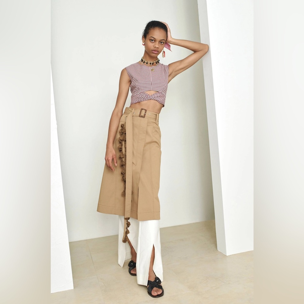 Derek Lam Tan Midi Belted A-Line Skirt